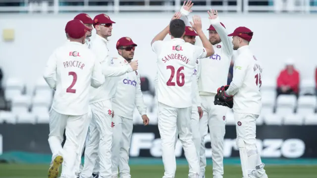 Northants celebrate wicket