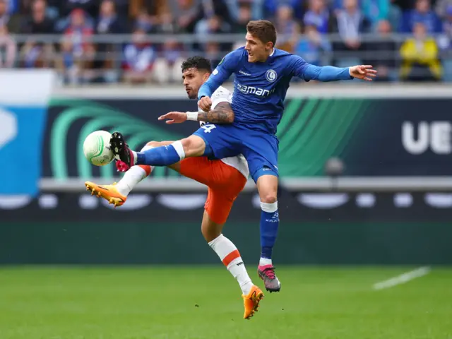 KAA Gent's Alessio Castro-Montes in action with West Ham United's Emerson Palmieri