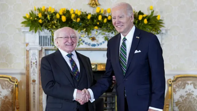 Michael D Higgins and Joe Biden shake hands