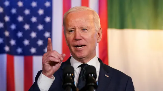 US President Joe Biden speaks in a pub in Dundalk, Ireland