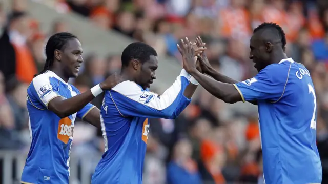 Wigan celebrating a win at Blackpool in April 2011