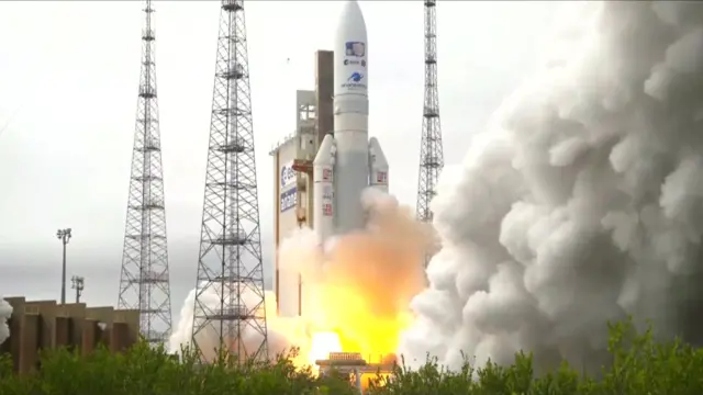 The Ariane 4 rocket takes off