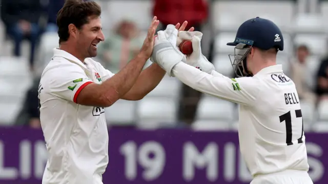 Lancashire celebrate wicket