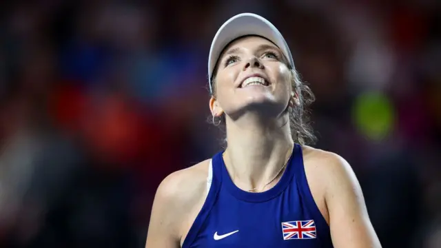 Katie Boulter looks up to the sky during Billie Jean King Cup defeat