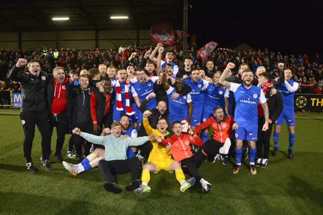 Larne celebrate winning their first Irish Premiership title