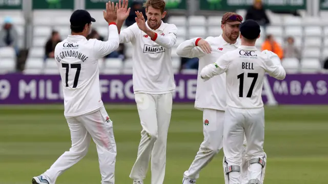 Tom Bailey celebrates wicket