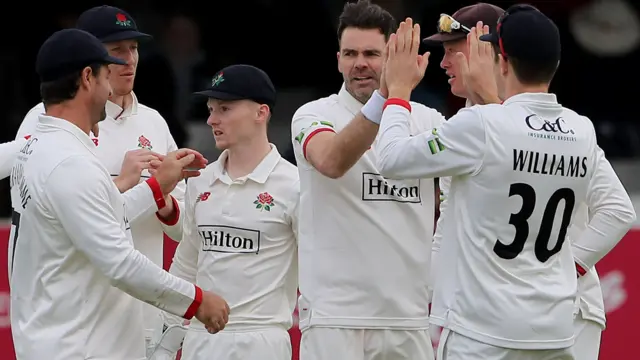 James Anderson celebrates taking a wicket