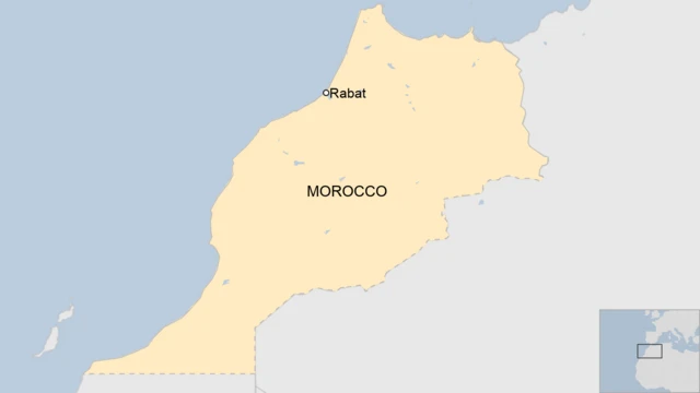 A map of Morocco showing the capital, Rabat.