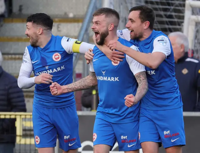 Andy Ryan celebrates scoring for Larne