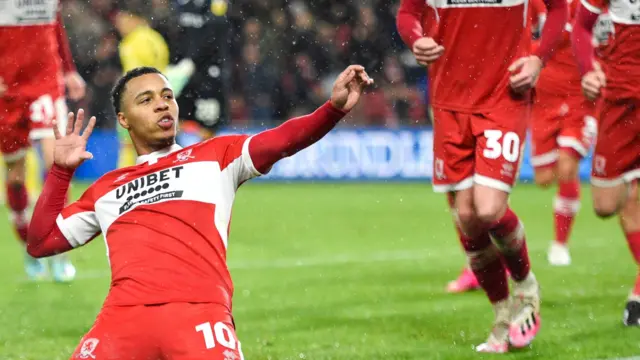 Cameron Archer celebrates scoring for Middlesbrough against Norwich