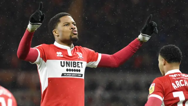 Chuba Akpom celebrates scoring for Middlesbrough against Norwich