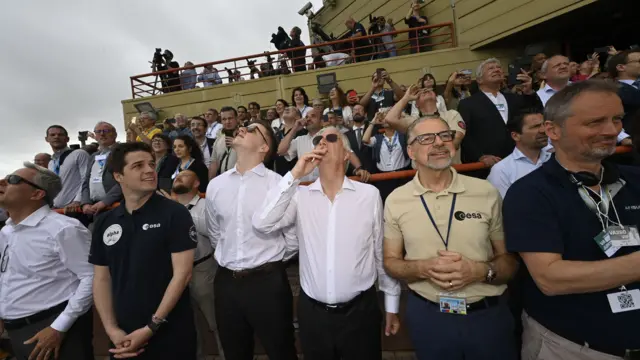 King Philippe of Belgium joined officials outside the Space Centre to observe the lift off