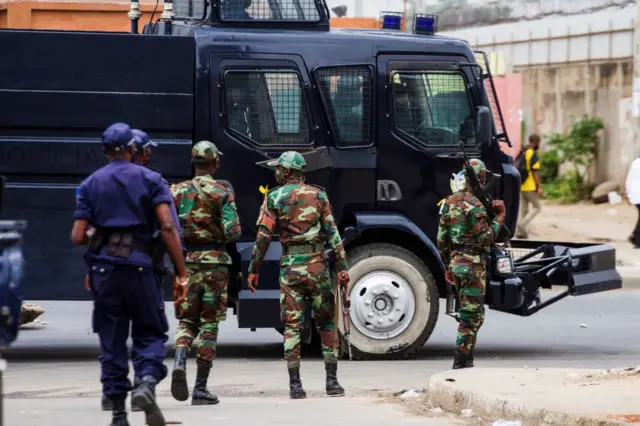 Angolan soldiers during an anti-government demonstration in 2020