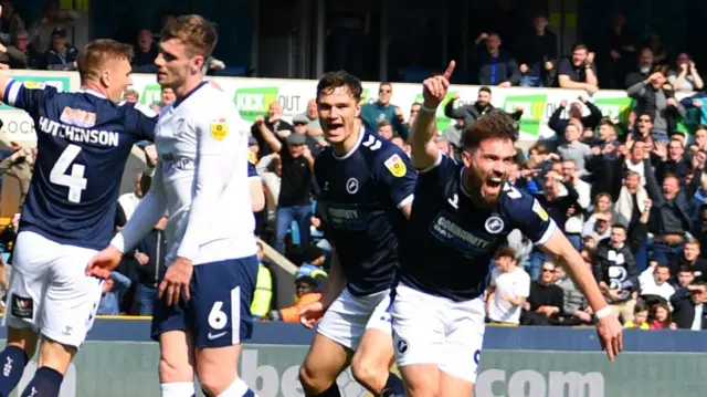 Tom Bradshaw celebrates Millwall's goal