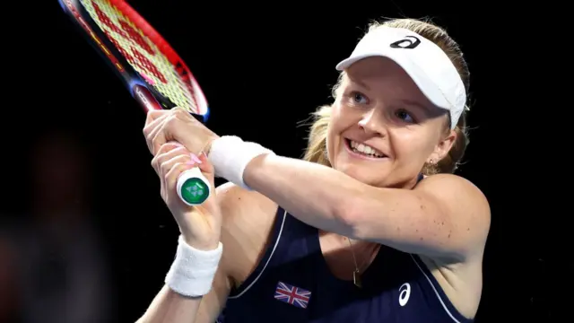 Great Britain's Harriet Dart returns a ball in the Billie Jean King Cup tie against France