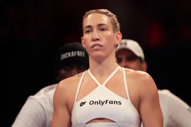 Mikaela Mayer waits in the ring before a fight