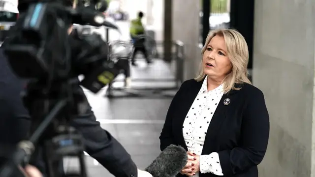 RCN chief Pat Cullen being interviewed by a TV crew following her appearance on BBC One's Sunday with Laura Kuenssberg show