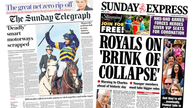 Front pages of the Sunday Telegraph and Sunday Express