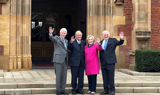 Bill Clinton, George Mitchell, Hillary Clinton and Bertie Ahern