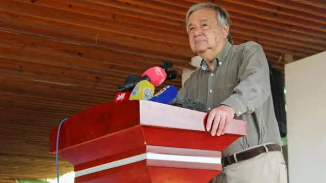 Antonio Guterres speaking in Somalia earlier this month