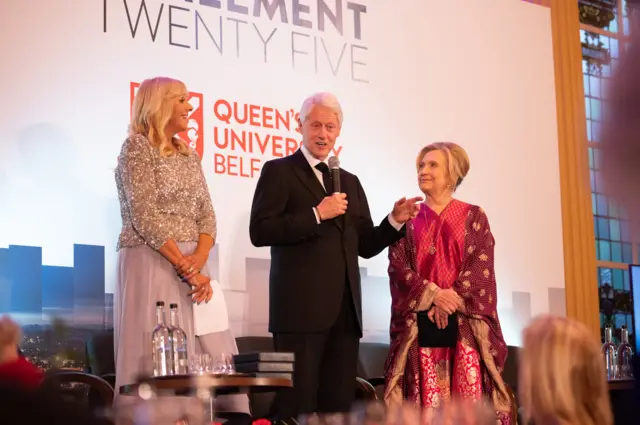 RTÉ's Miriam O'Callaghan, President William J Clinton and Queen's Chancellor Secretary Hillary R Clinton