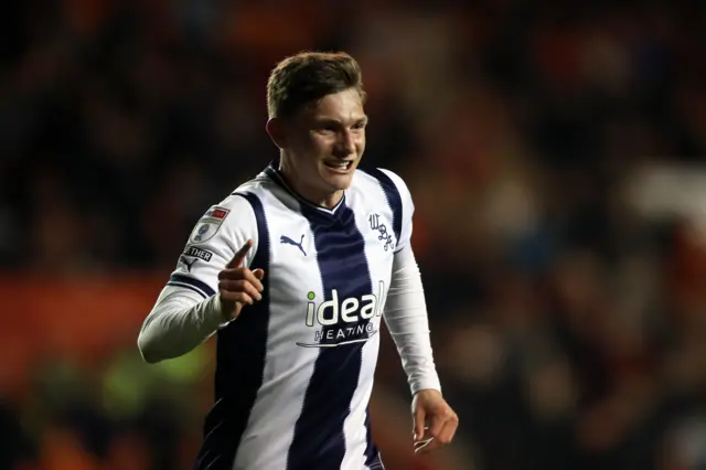 Taylor Gardner-Hickman celebrates scoring for West Brom at Blackpool