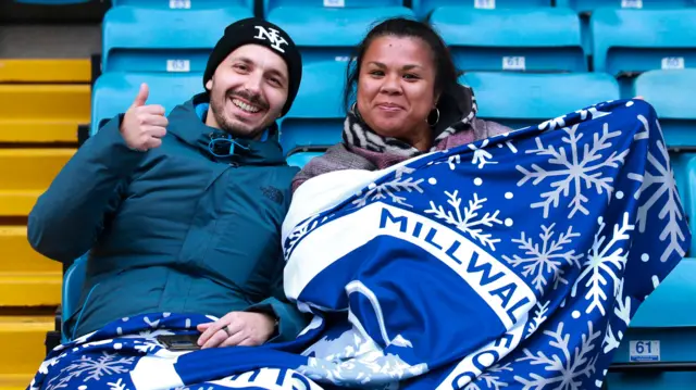 Millwall fans wrap up before their game against Birmingham City