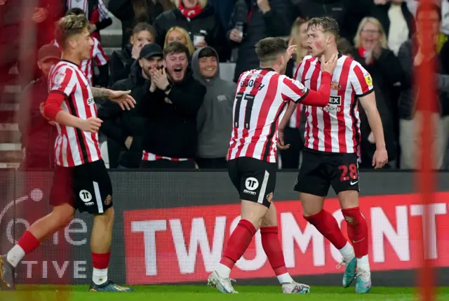 Joe Gelhardt celebrates giving Sunderland the lead against Huddersfield