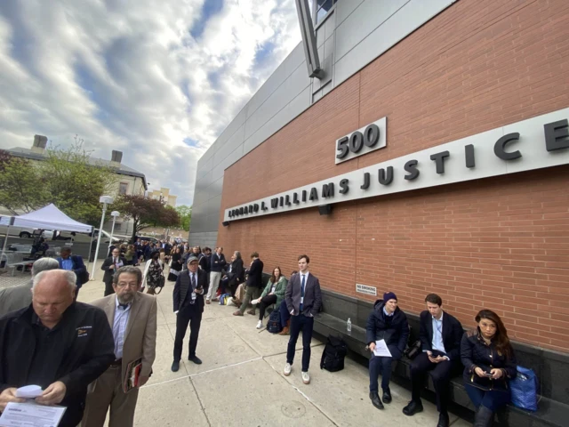 Reporters waiting outside the Courthouse win Wilmington, Connecticut