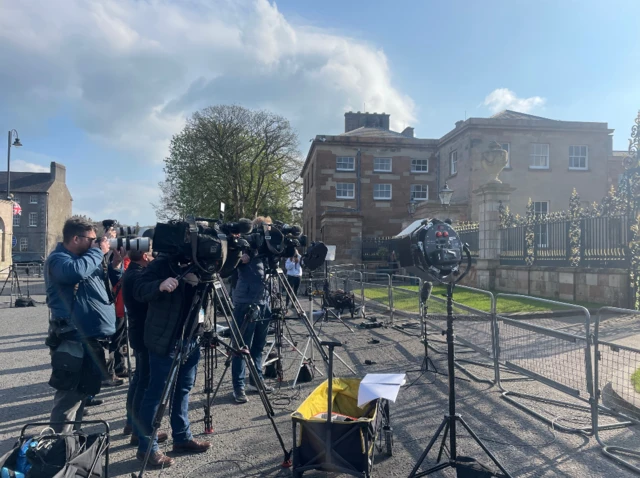 Camera crews outside Hillsborough Castle