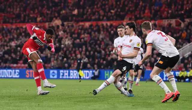 Chuba Akpom scores Middlesbrough's third goal against Hull