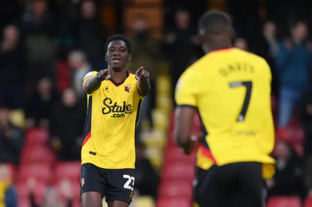 Ismaila Sarr celebrates scoring against Cardiff