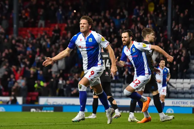 Sam Gallagher celebrates scoring for Blackburn against Coventry