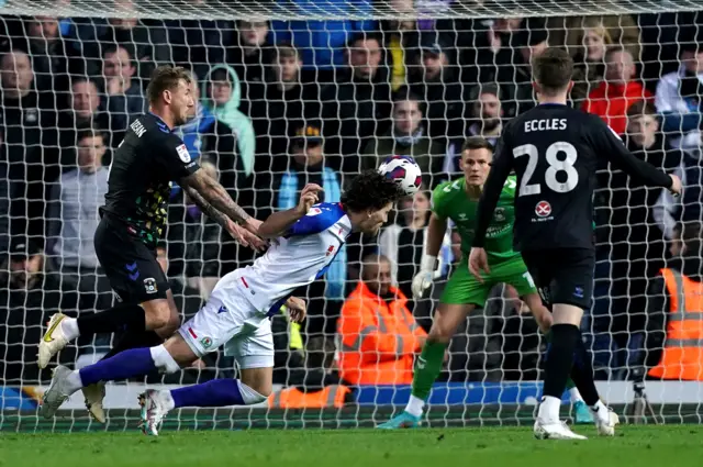 Sam Gallagher heads Blackburn into the lead against Coventry