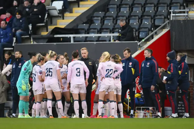 Jonas Eidevall rallies his Arsenal players.