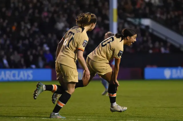 Sam Kerr of Chelsea celebrates after scoring her team's third goal