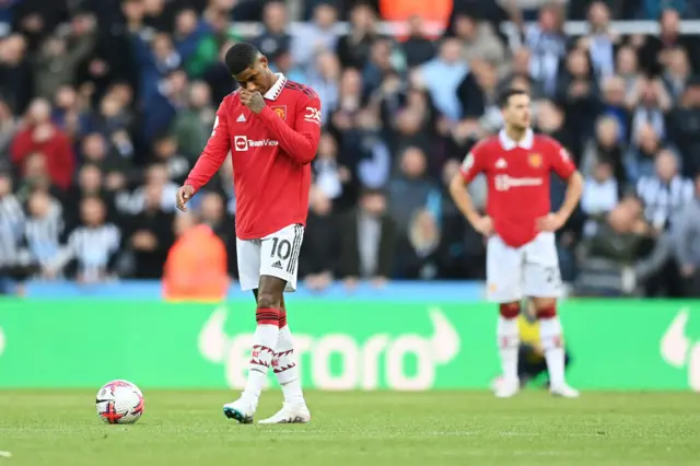 Marcus Rashford of Manchester United looks dejected