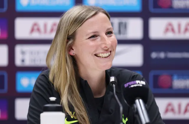 Tottenham manager Vicky Jepson speaking in her pre-match press conference