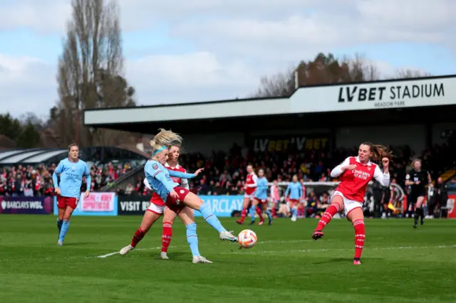 Chloe Kelly of Manchester City shoots during the FA Women's Super League match