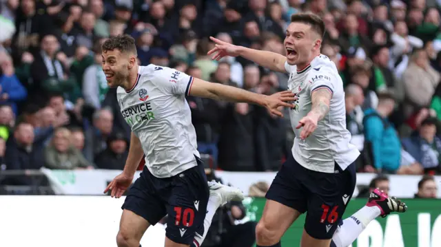 Dion Charles celebrates scoring Bolton's second goal