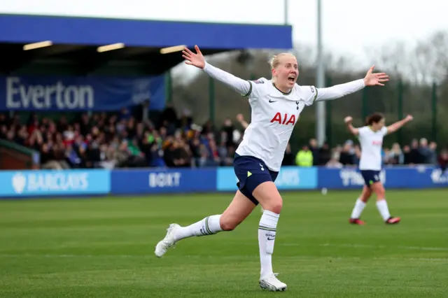 Eveliina Summannen of Tottenham Hotspur celebrates scoring her teams first goal