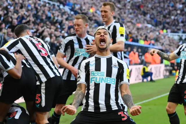 Bruno Guimaraes of Newcastle United celebrates