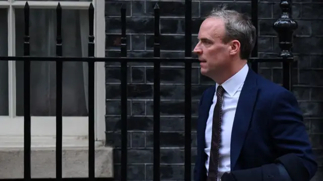 Britain's Justice Secretary and Deputy Prime Minister Dominic Raab leaves after a cabinet meeting at 10 Downing Street in central London on April 18, 2023