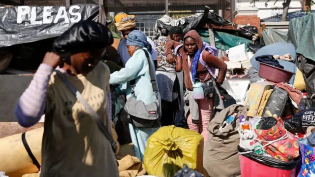 Migrants outside the UNHCR building in Pretoria, South Africa - 21 April 2023