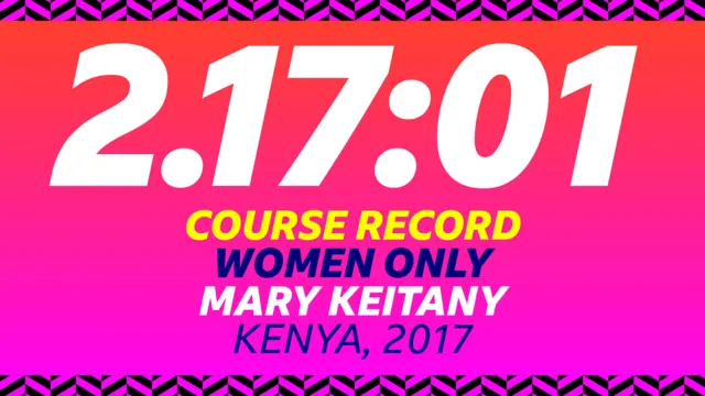 Graphic showing the women's only record at the London Marathon (two hours 17 mins and one second) set by Mary Keitany