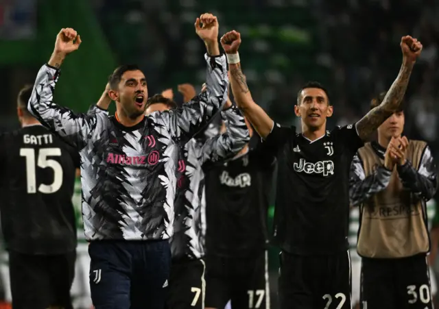 Juventus players celebrate the a win over Sporting Lisbkn