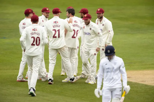 Ben Sanderson takes a wicket