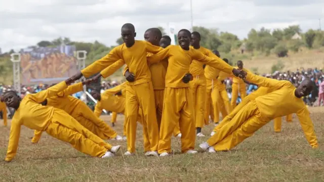 Schoolchildren show off their gymnastic skills during Zimbabwe's independence day celebrations in Mount Darwin - Tuesday 18 April 2023