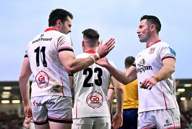 Jacob Stockdale celebrates with John Cooney