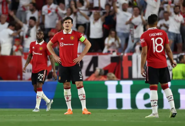 Harry Maguire and Manchester United team-mates in Seville